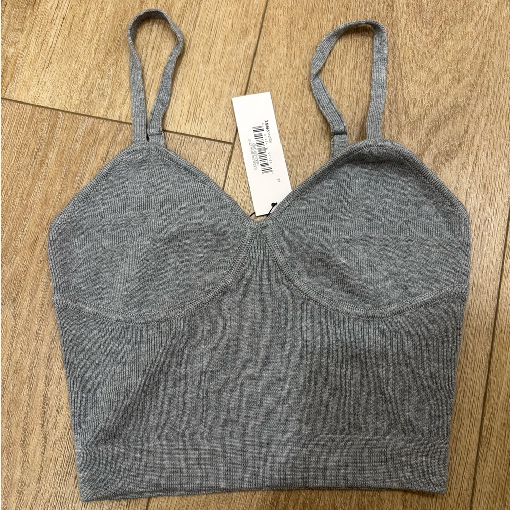 The Drop Gray Ribbed Knit Crop Top